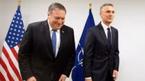 Hours into the job, Pompeo in Brussels for show of support for NATO