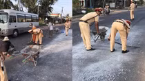 Traffic Police joins hands with people in tidying up road for traffic safety