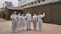 Field hospital set up inside Bach Mai Hospital