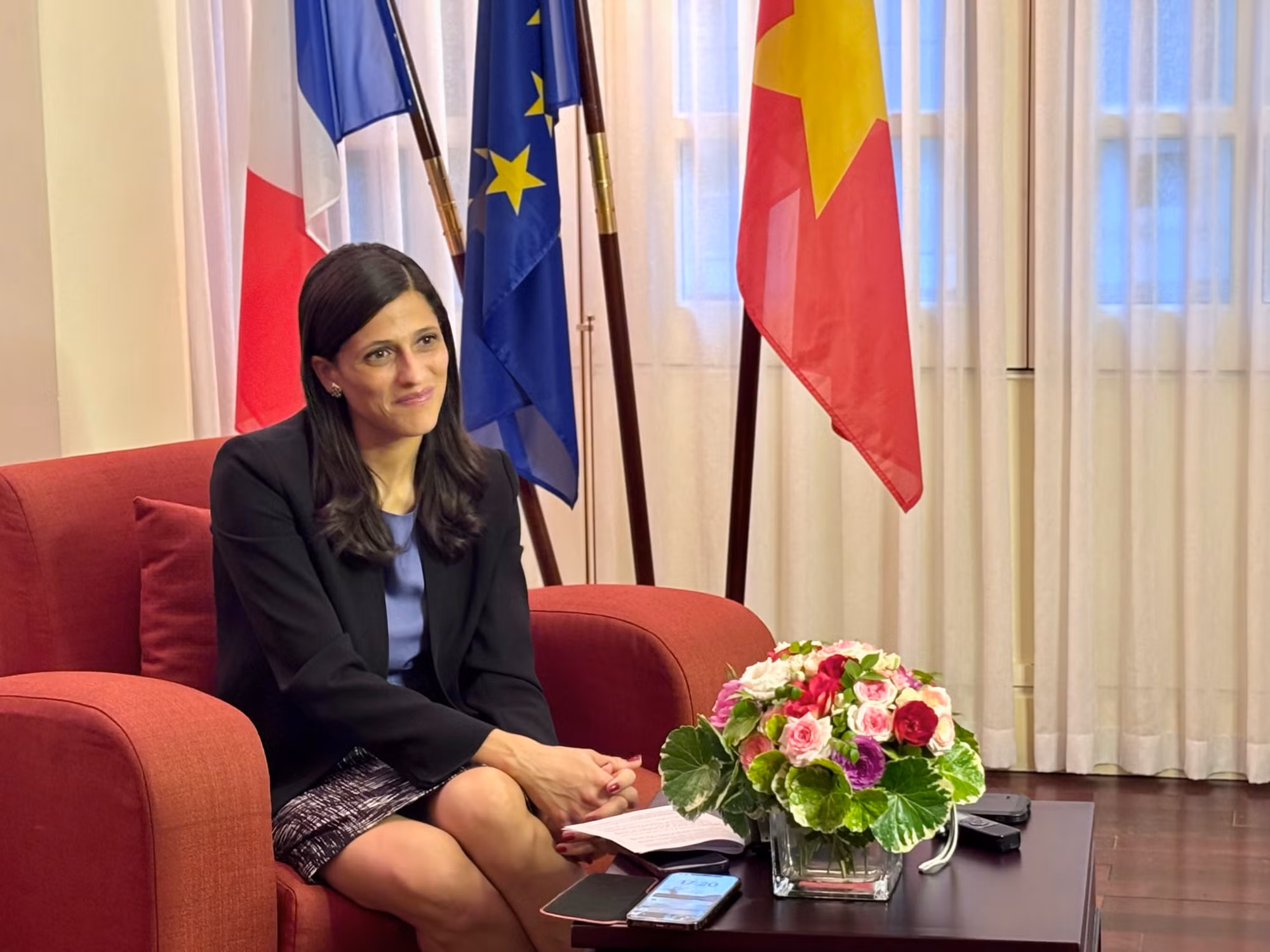French Minister Delegate for Francophonie, International Partnerships and French Nationals Abroad, Éléonore Caroit at the press conference in Ha Noi, Viet Nam