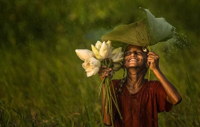 Bangladeshi photographer @photographerasaf comes out on top in the contest and is able to claim the top prize of US$1,000 after submitting a heartwarming photo of young boy plucking flowers in the rain in Akkelpur.