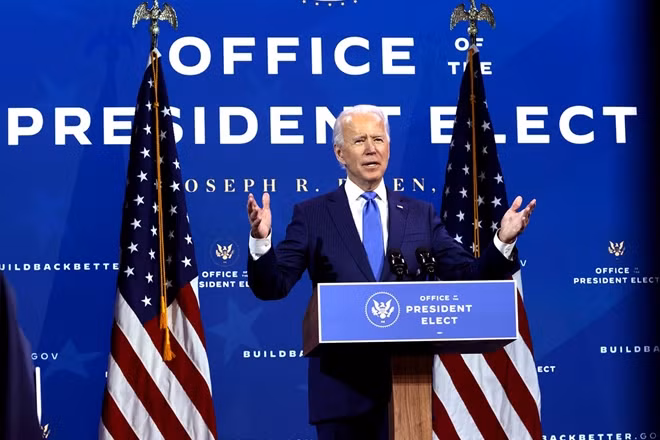 President-elect Joe Biden speaks during an event to name his economic team at the Queen Theater on Dec. 1, 2020, in Wilmington, Del.Alex Wong / Getty Images