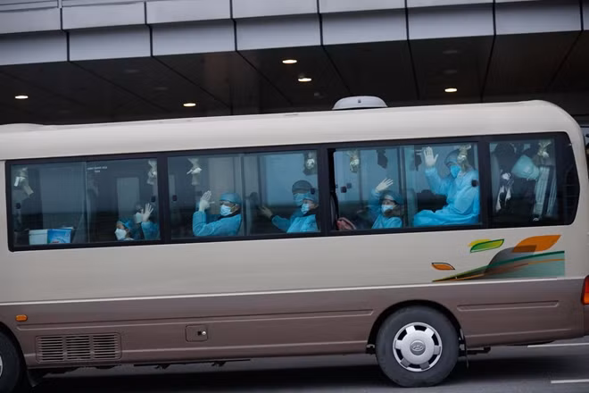 Passengers were asked to get off the plane through the back door. The crew and the doctors then got off the plane by the front door.