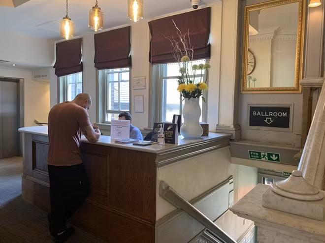 The reception area.