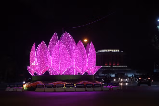A lotus float near Ba Dinh Square a message of long life, health, honour and good luck to all.