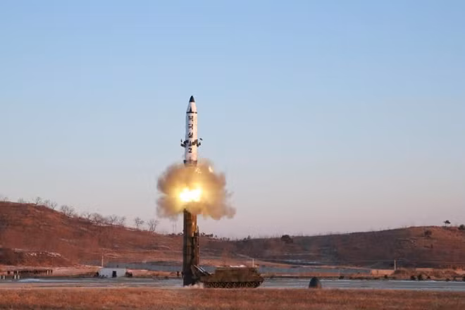 A view of the test-fire of Pukguksong-2 guided by North Korean leader Kim Jong Un, in this undated photo released by North Korea's Korean Central News Agency. KCNA/Handout via Reuters
