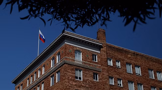The entrance to the building of the Consulate General of Russia is shown in San Francisco, California, U.S., August 31, 2017. REUTERS/Stephen Lam
