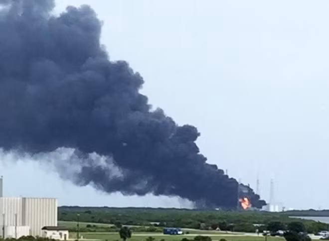 An explosion on the launch site of a SpaceX Falcon 9 rocket is shown in this still image from video in Cape Canaveral, Florida, U.S