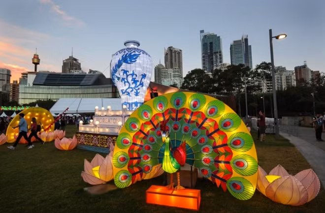 Light installations at the 2017 Chinese New Year Lantern Festival at Tumbalong Park in Sydney. Picture: Getty