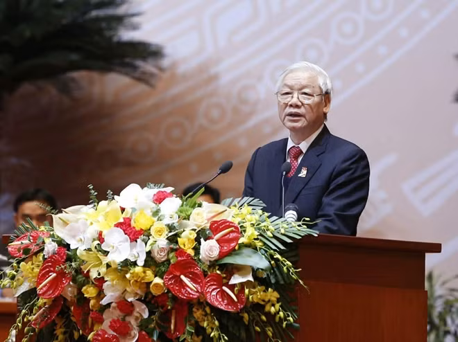 Party General Secretary Nguyen Phu Trong speaking at the event.