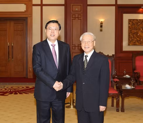 Party General Secretary Nguyen Phu Trong and Chairman of the Standing Committee of the Chinese National People’s Congress Zhang Dejiang.