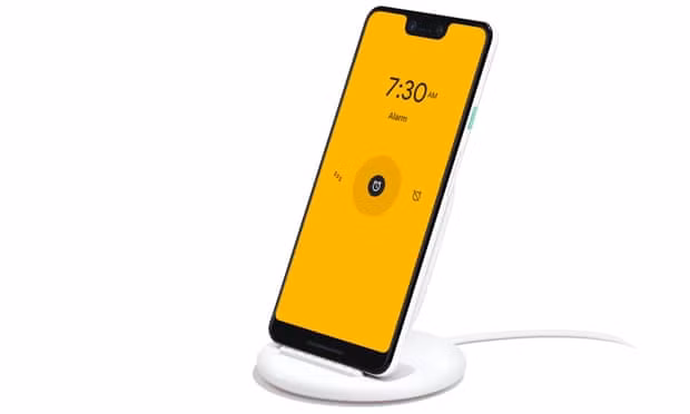 The Pixel Stand is a wireless charger that turns the Pixel 3 and Pixel 3 XL into Google Assistant smart displays when you slot the phones into charge. Photograph: Google