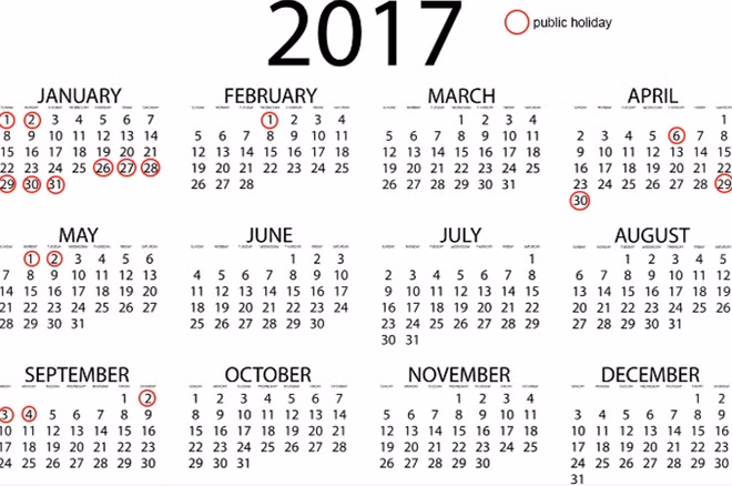 Vietnam's public holiday dates for 2017 if the Prime Minister signs off on the proposal by the Ministry of Home Affairs.