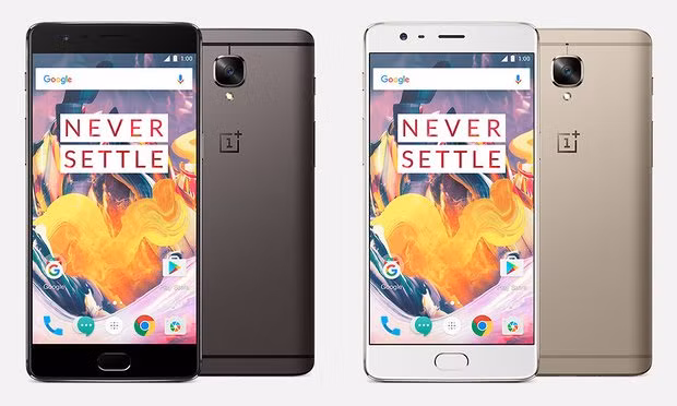 The OnePlus 3T is available in gun metal or soft gold and squeezes a non-curved 5.5in screen into a small body. Photo: handout/Handout