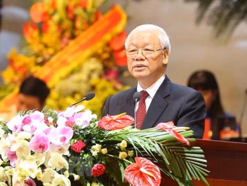 Party General Secretary Nguyen Phu Trong speaks at the event.