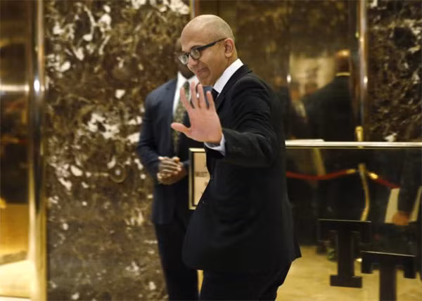 Microsoft CEO Satya Nadella after meeting with President-elect Trump at Trump Tower. Microsoft CEO Satya Nadella after meeting with President-elect Trump at Trump Tower.