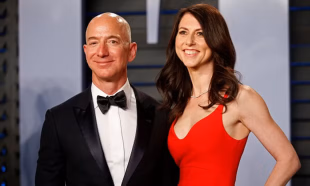 Jeff and MacKenzie Bezos arrive at the 2018 Vanity Fair Oscar party in Beverly Hills, California. Photograph: Danny Moloshok/Reuters