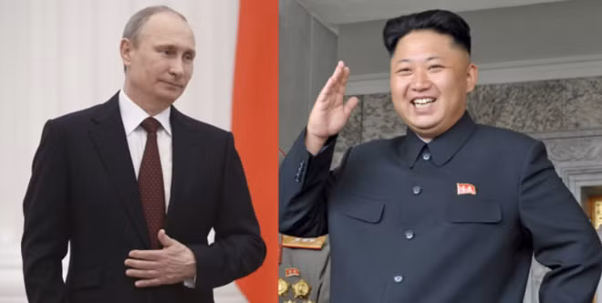 Russian President Vladimir Putin and North Korean leader Kim Jong-un. Photo: Daily Express