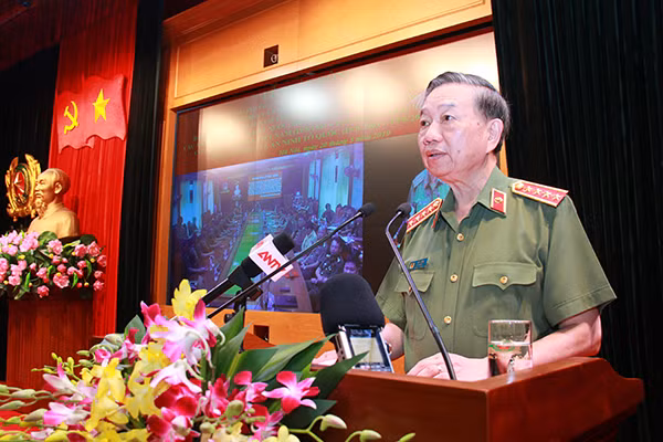 General To Lam, Politburo’s member, Minister of Public Security speaking at the ceremony.