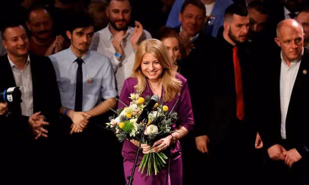 Zuzana Čaputová celebrates victory at her party’s headquarters in Bratislava. Photograph: David W Černý/Reuters Zuzana Čaputová celebrates victory at her party’s headquarters in Bratislava. Photograph: David W Černý/Reuters