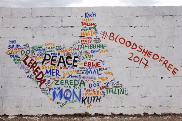 Murals made by members of Ana Taban, are seen on walls in Juba, South Sudan, April 22, 2017.