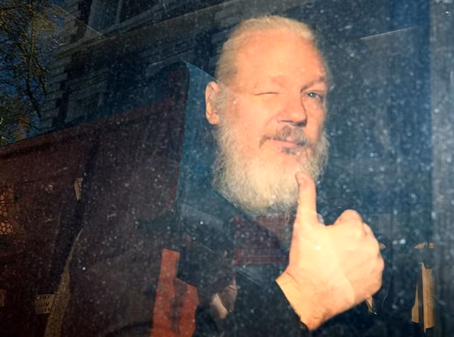 WikiLeaks founder Julian Assange is seen as he leaves a police station in London, Britain April 11, 2019.