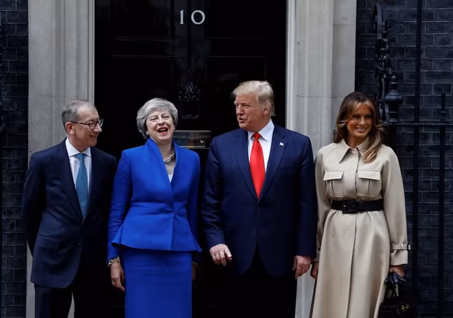U.S. President Donald Trump and First Lady Melania Trump meet Britain's Prime Minister Theresa May and her husband Philip at Downing Street as part of his state visit in London, Britain, June 4, 2019.