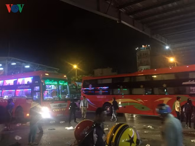 Buses from the north, central and central highlands line the streets near the Mien Tay (Western) Bus Station.