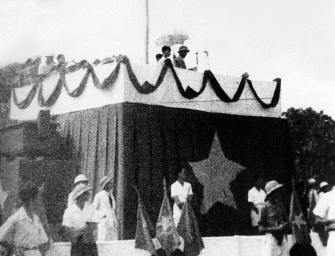 President Ho Chi Minh reads of Declaration of Independence on September 2, 1945. The Democratic Republic of Vietnam was the first State of workers and farmers in Southeast Asia