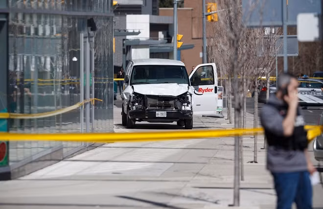 A damaged van seized by police is seen after multiple people were struck at a major intersection northern Toronto, Ontario, Canada, April 23, 2018. REUTERS