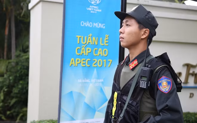 A mobile police officer on duty during an APEC event
