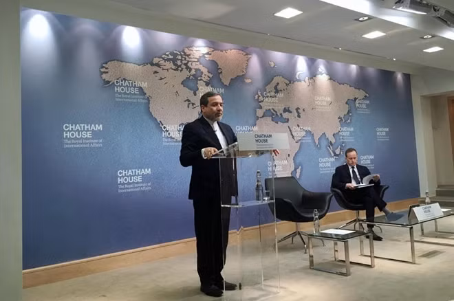 Iran's Deputy Foreign Minister Abbas Araqchi speaking at the Chatham House think tank in London, Britain February 22, 2018. REUTERS