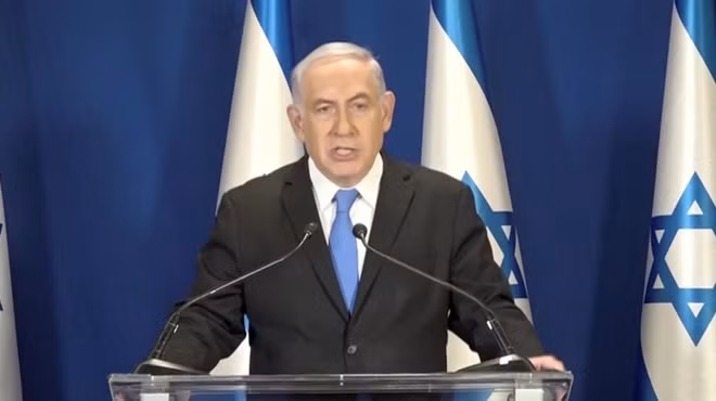Israeli Prime Minister Benjamin Netanyahu delivers a statement in Jerusalem, in this picture grab taken February 13, 2018. Israeli Pool/via REUTERS