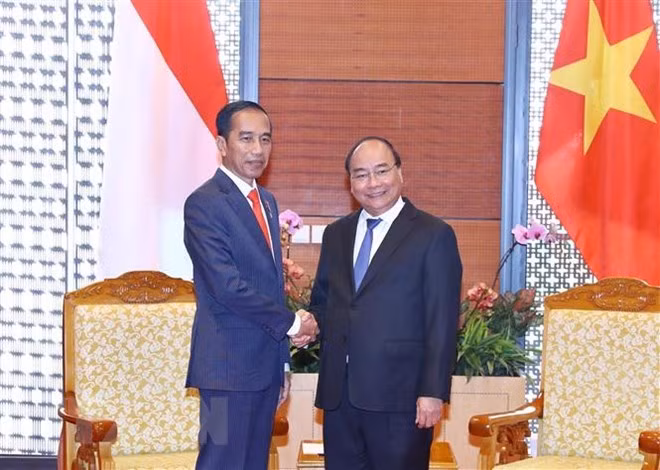 Prime Minister Nguyen Xuan Phuc (R) meets with Indonesian President Joko Widodo (Photo: VNA)
