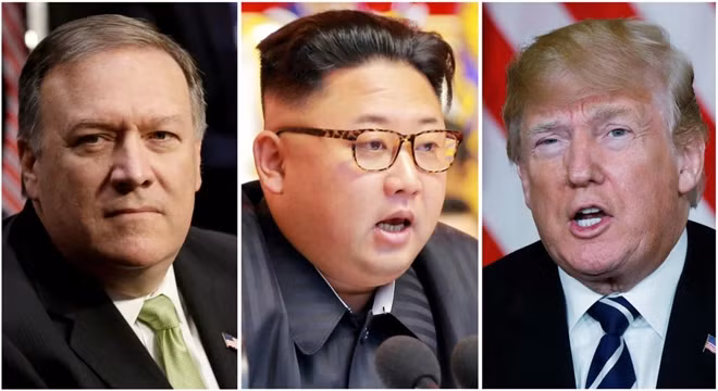 A combination photo shows CIA Director Mike Pompeo (L) in Washington, North Korean leader Kim Jong Un (C) in Pyongyang, North Korea and U.S. President Donald Trump (R), in Palm Beach, Florida, U.S., respectively from Reuters files. REUTERS/Yuri Gripas (L) & KCNA handout via Reuters & Kevin Lamarque (R)