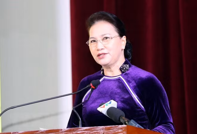 National Assembly Chairwoman Nguyen Thi Kim Ngan speaks at the ceremony. (Photo: VNA)