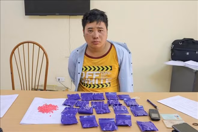 Local police arrested Hang A Khu, 29, and found him in possession of 20 packs containing 20,000 meth pills.(Photo: VNA)