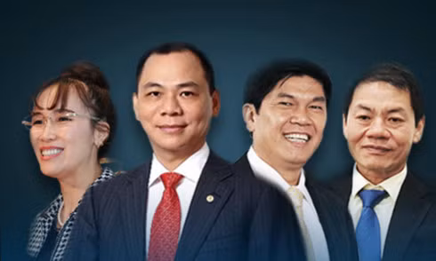 From left to right: VietJet Air CEO Nguyen Thi Phuong Thao, Vingroup chairman Pham Nhat Vuong, Hoa Phat chairman Tran Dinh Long, Thaco chairman Tran Ba Duong. Photo by VnExpress.