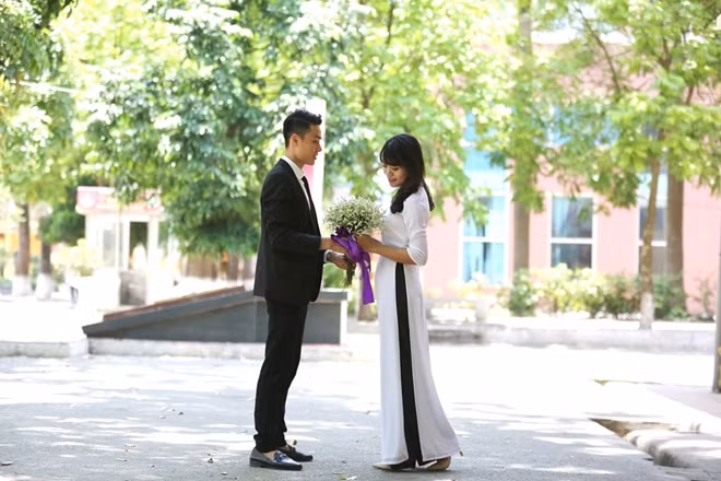 The future soldiers look stunning in white long gown.