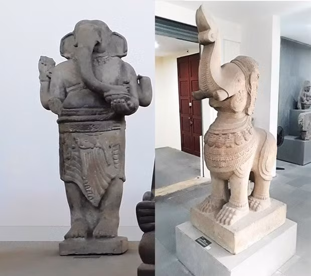 The Ganesha (L) and Gajasimha statues, which were recently recognized as national treasures. Photo: TNO