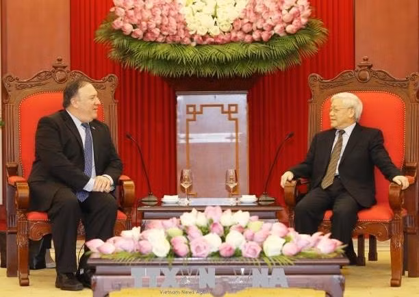 US State Secretary Mike Pompeo at a meeting with Vietnamese General Secretary and President Nguyen Phu Trong. Photo: VNA. US State Secretary Mike Pompeo at a meeting with Vietnamese General Secretary and President Nguyen Phu Trong. Photo: VNA.
