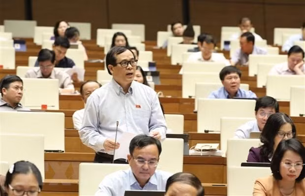 Deputy from Hanoi Nguyen Quoc Hung speaks at a session. (Photo: VNA)