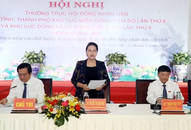 National Assembly Chairwoman Nguyen Thi Kim Ngan (centre) speaks at the conference on July 11 (Photo: VNA) National Assembly Chairwoman Nguyen Thi Kim Ngan (centre) speaks at the conference on July 11 (Photo: VNA)