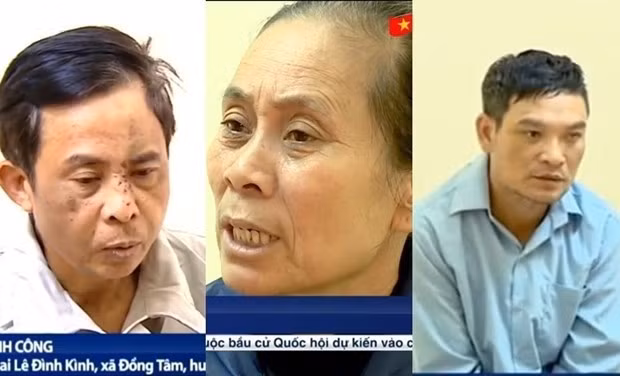 Three of the detained rioters in Dong Tam commune of Hanoi's My Duc district (Photo: VTV)