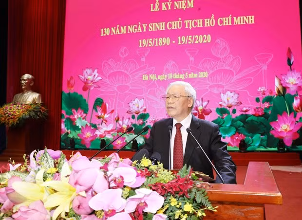 Party General Secretary and State President Nguyen Phu Trong addresses the ceremony in Hanoi on May 18 (Photo: VNA)