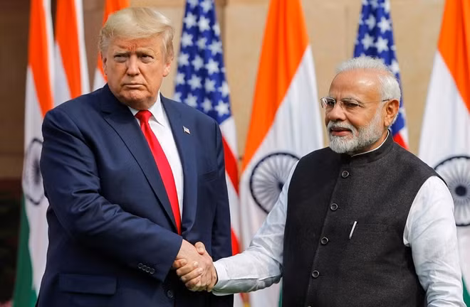 U.S. President Donald Trump shake hands with India's Prime Minister Narendra Modi ahead of their meeting at Hyderabad House in New Delhi, India, February 25, 2020. REUTERS/Adnan Abidi