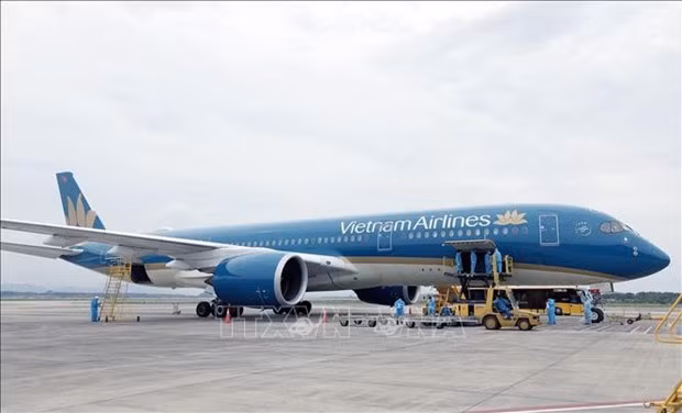 Close to 360 Vietnamese citizens were brought home from the United States on a Vietnam Airlines flight (Photo: VNA)