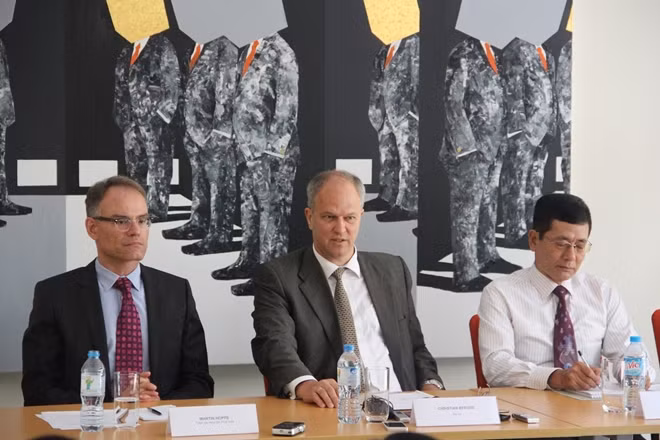 German Ambassador Christian Berger (center) at the press conference