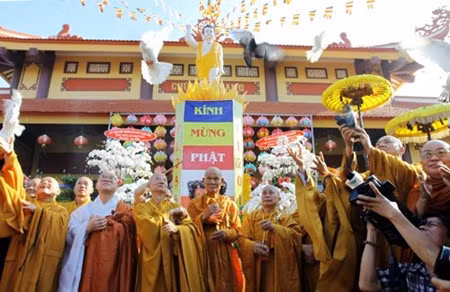 Release of pigeons during 2013 Buddha Birthday Festival in Pho Quang Pagoda, Ho Chi Minh City. (Photo: VNA)