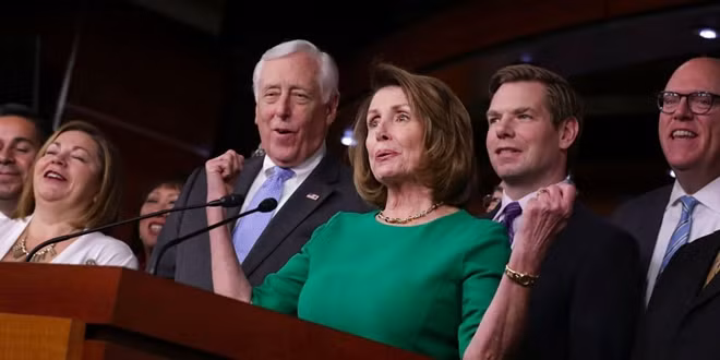 Democratic House leader Nancy Pelosi told cheering Democrats at a Washington victory party. Photo: Getty